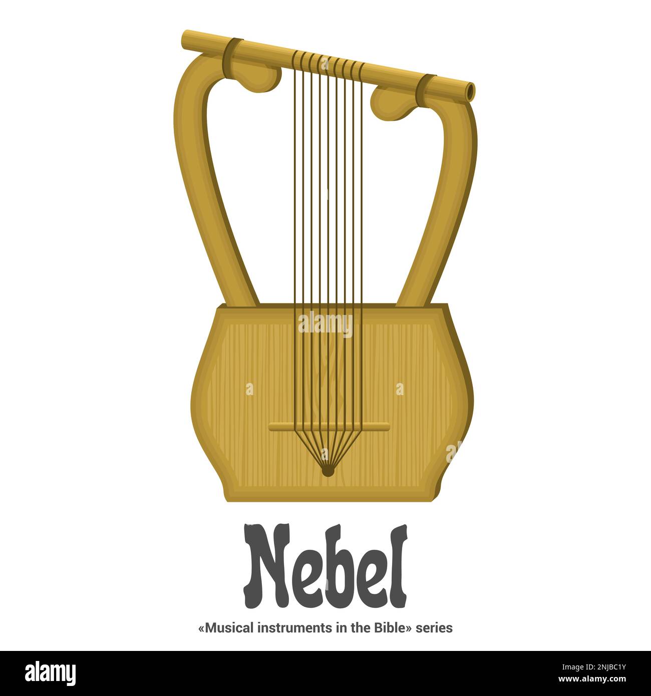 Instruments de musique dans la série Bible. NEBEL était un instrument à cordes utilisé par les Israélites. La plupart des chercheurs croient que le nevel était une harpe de cadre. Illustration de Vecteur