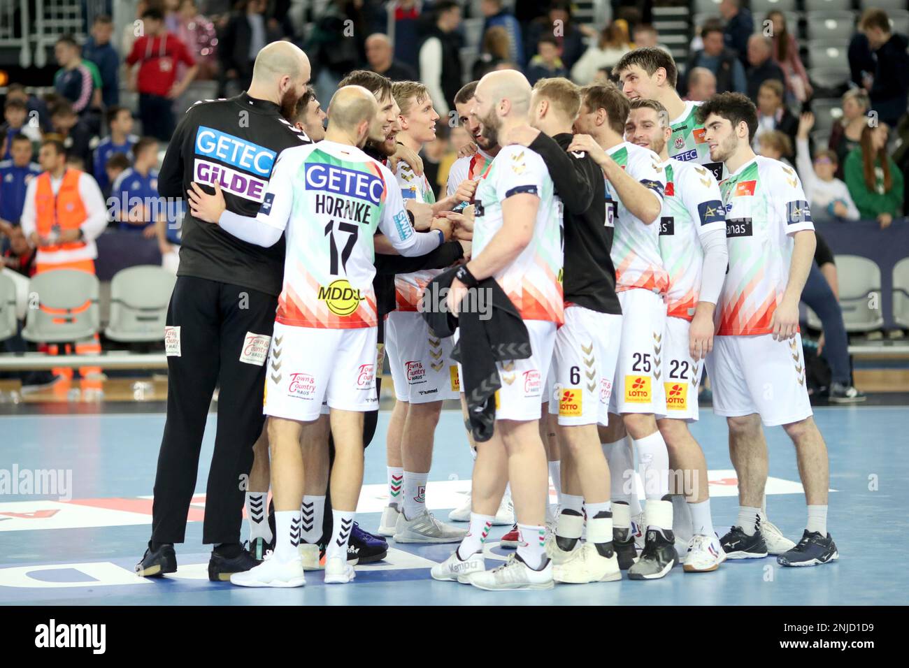 SC Magdeburg célèbre après le groupe de la Ligue des champions de l'EHF Un match entre HC PPD Zagreb et SC Magdeburg à l'Arena Zagreb sur 22 février 2023 à Zagreb, Croatie. Photo: Slavko Midzor/PIXSELL Banque D'Images