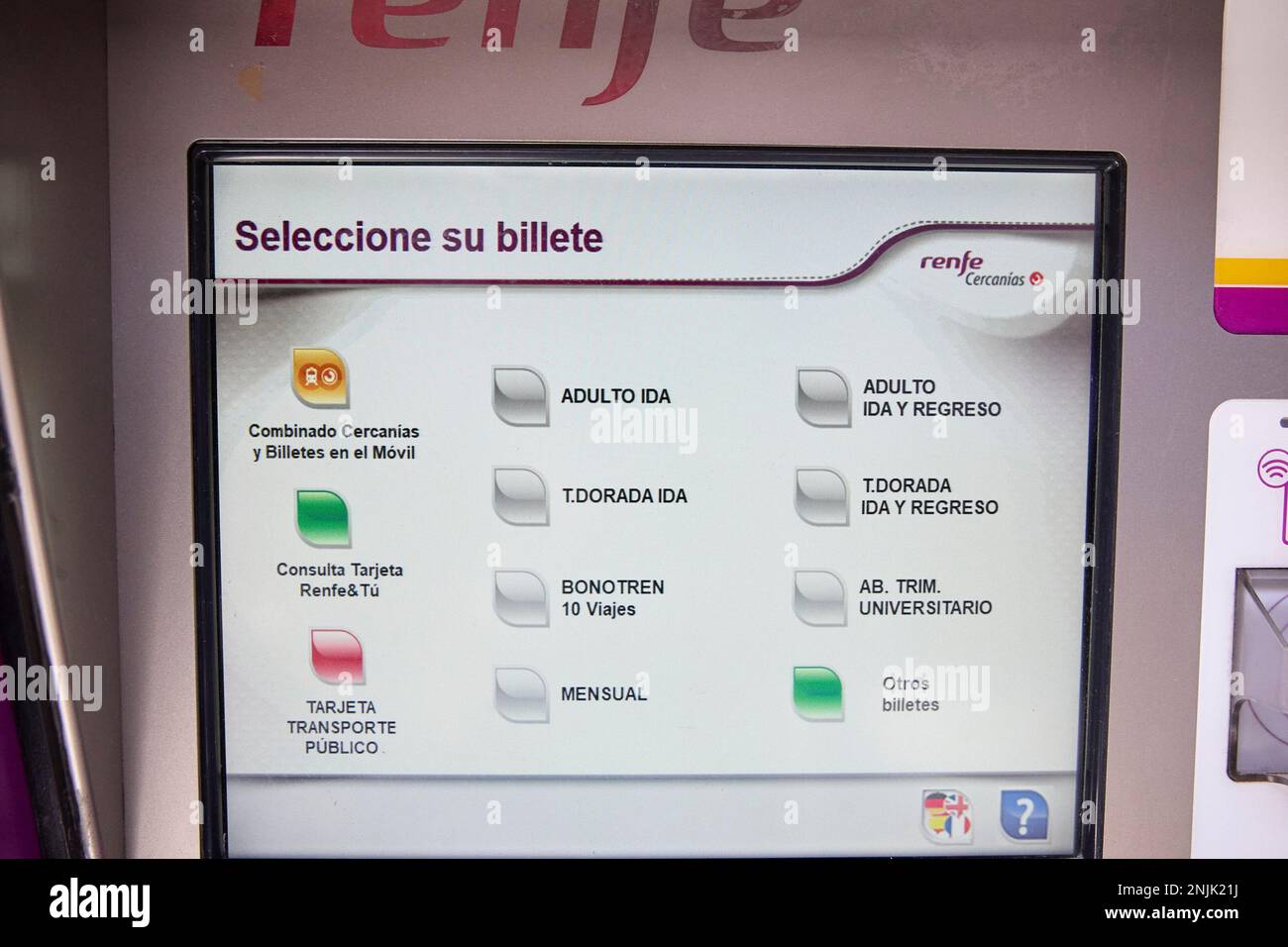 Information on the ticket purchase process at a ticket vending machine at  the Madrid-Atocha Cercanías station, on August 8, 2022, in Madrid (Spain).  Renfe opens today the registration on its website so