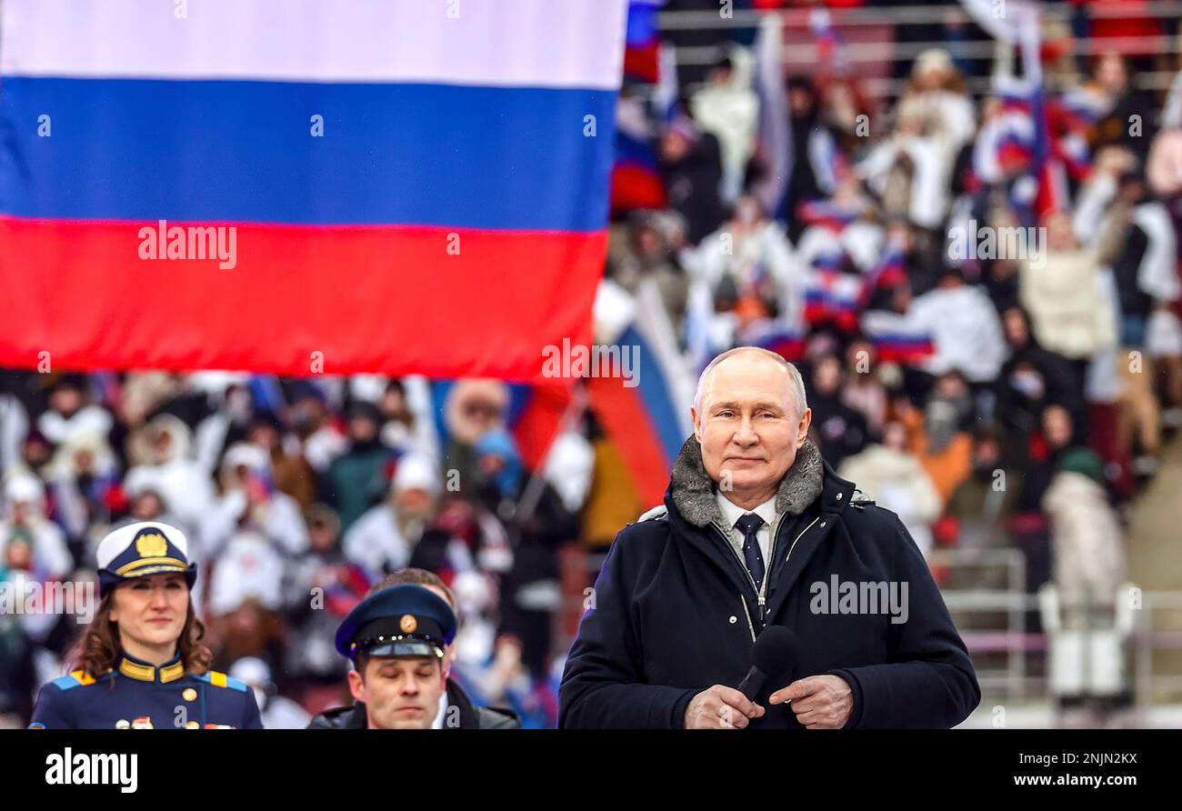 Gloire du concert aux défenseurs de la Patrie devant 23 février, le Président a pris la parole lors d'un concert de rallye dédié au défenseur de la Journée de la Patrie au stade Luzhniki. Photo:Bureau présidentiel russe Banque D'Images