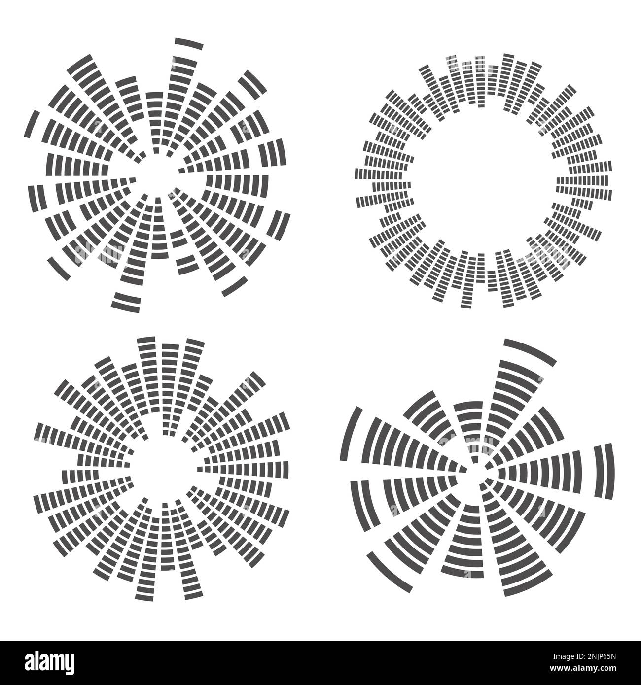 Ondes sonores circulaires. Égaliseur circulaire. Spectre audio rond. Forme graphique vectorielle. Battement concentrique et explosion. Cadre géométrique numérique Illustration de Vecteur
