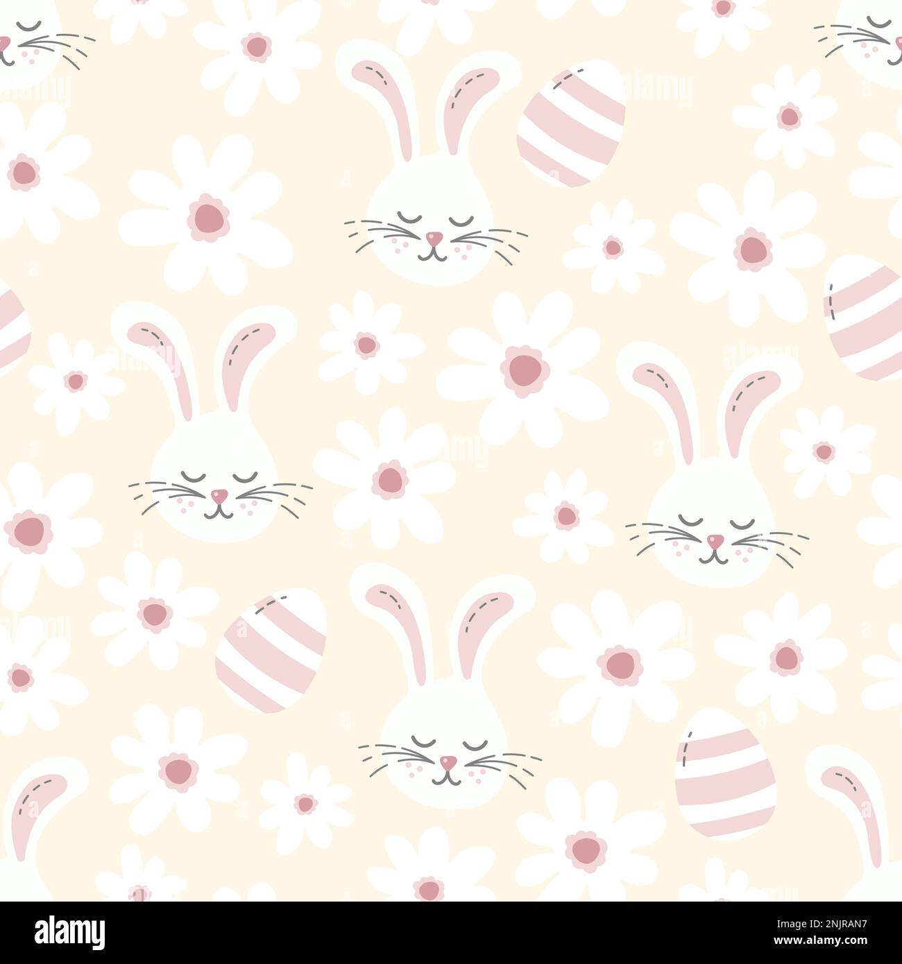 motif pâques jaune avec lapins de pâques mignons et fleurs vectorisées Illustration de Vecteur