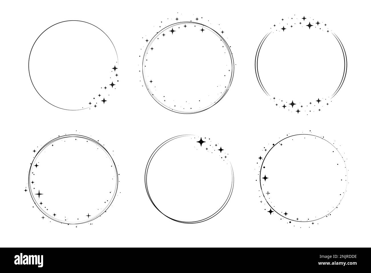 Ensemble de cadres de bordure circulaire en étoile. Cadre en forme de cercle brillant. Couronne ronde bordure stardust pour fête, décoration d'anniversaire. Cadre Laurel brillant cosmique. Illustration vectorielle. Illustration de Vecteur