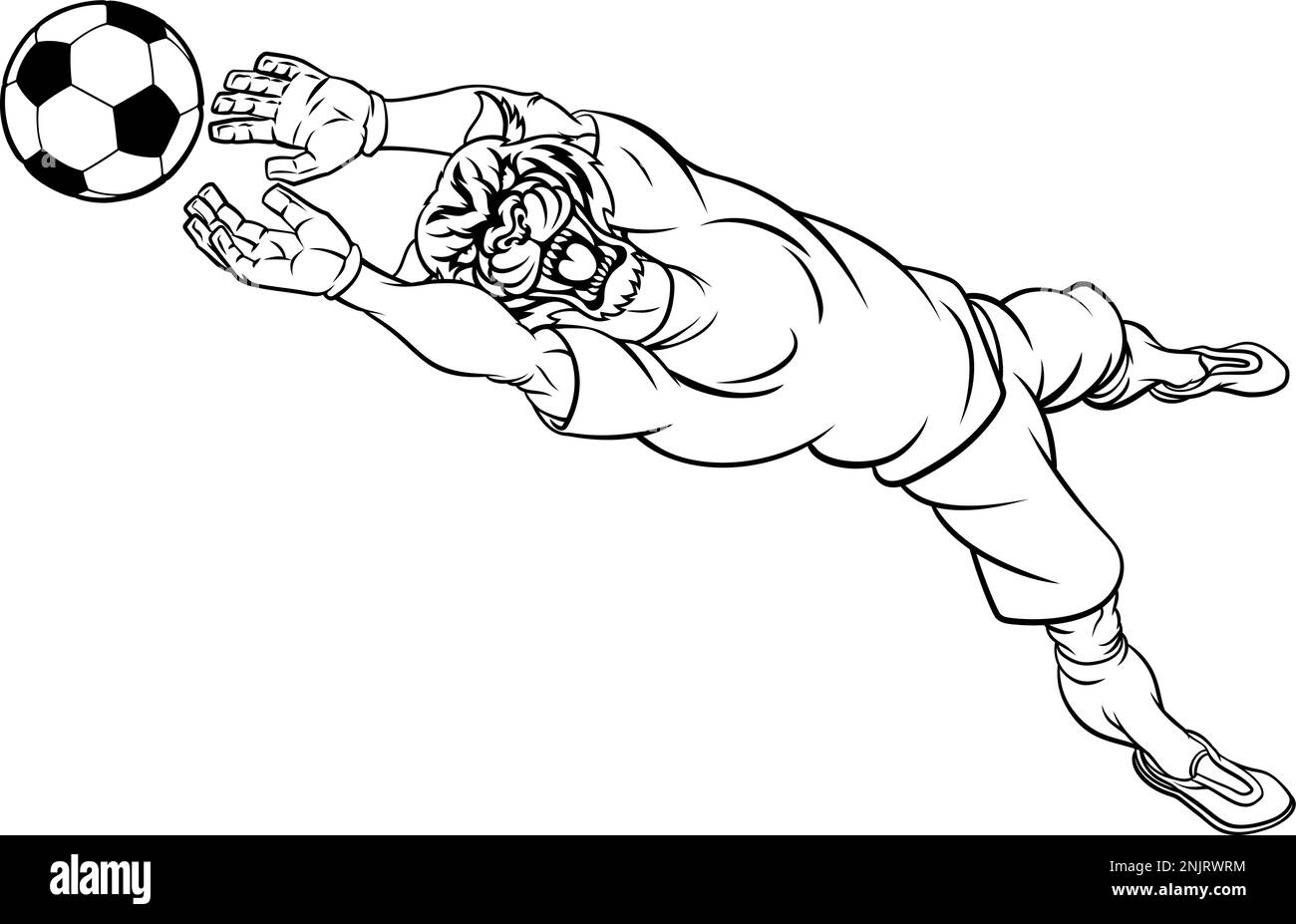 Joueur de football soccer tigre Mascotte Sports Animaux Illustration de Vecteur