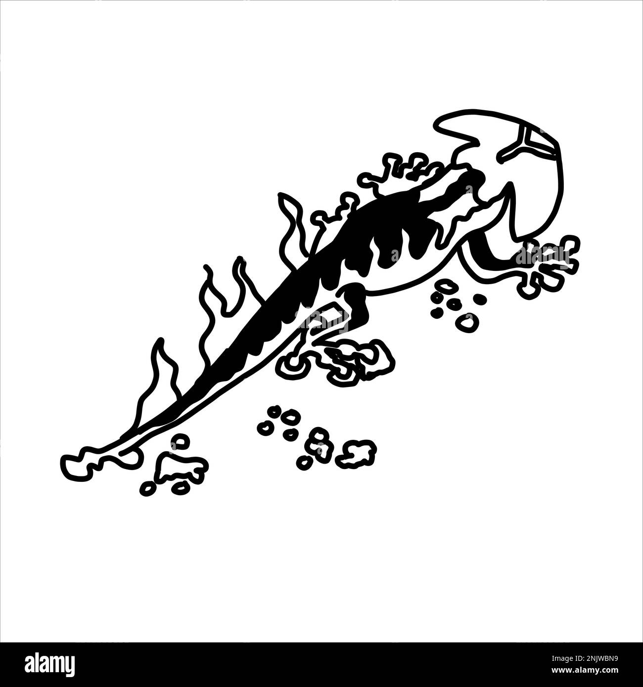 Feu de salamandre avec des flammes dans le style de la boodle de contour. Illustration vectorielle isolée sur fond blanc. Illustration de Vecteur