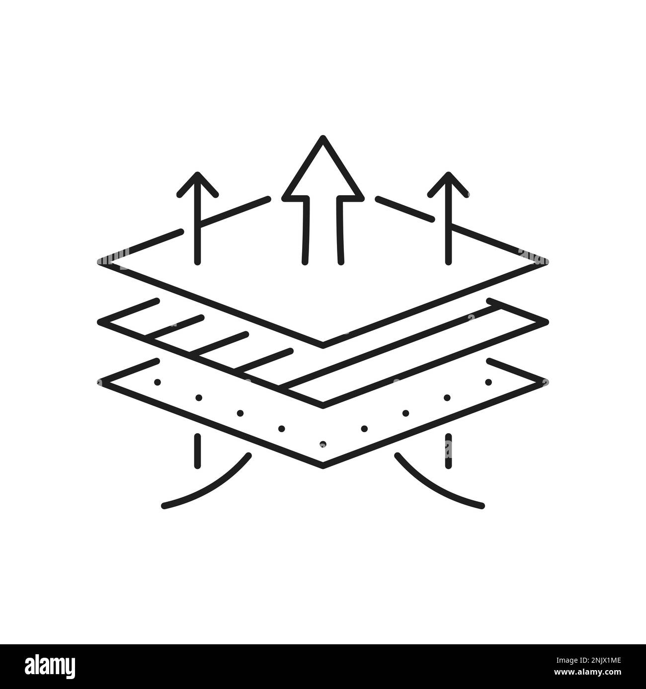 Couche de circulation d'air respirante, icône en matière d'absorption. Propriétés textiles à membrane imperméable, respirante, enseigne de contour de matériau anti-vent Illustration de Vecteur