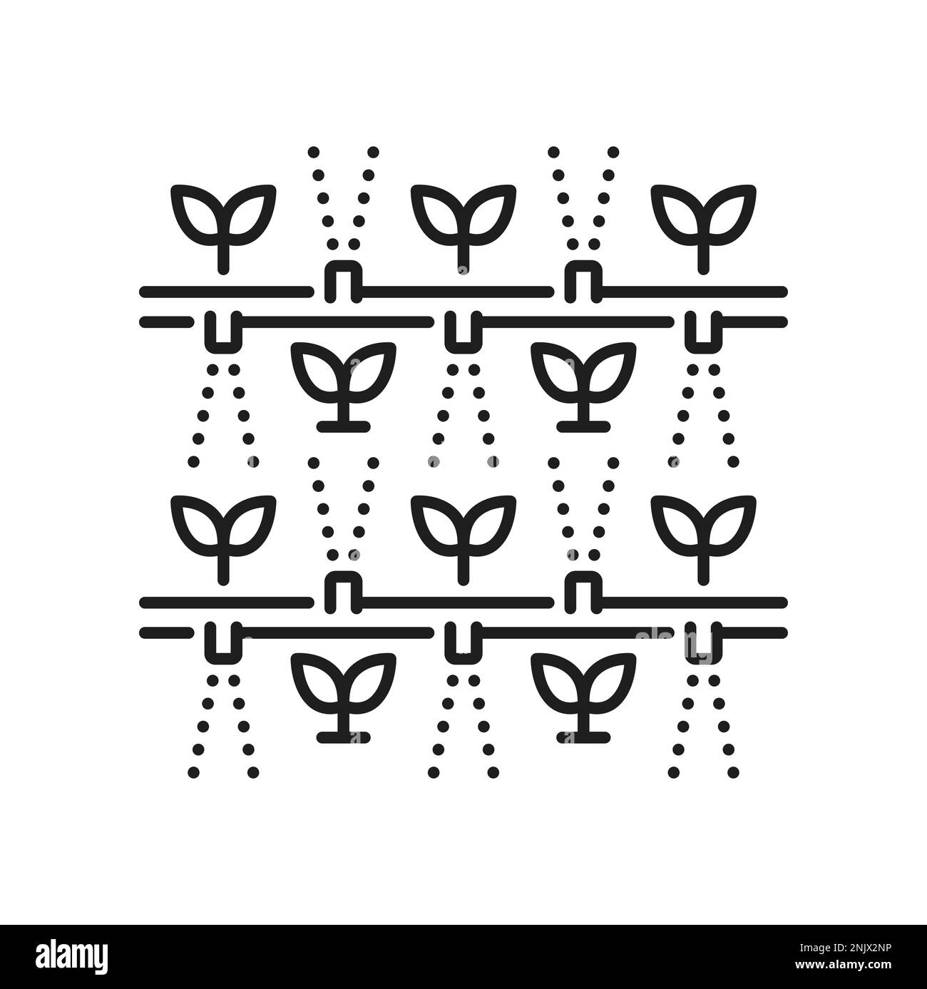 Icône du système d'irrigation des terres agricoles. Jardinage arrosage goutte-à-goutte, technologie d'irrigation de terrain ou équipement d'aquaponie de jardin simple icône de vecteur. Symbole ou pictogramme du système d'arrosage des palettes agricoles Illustration de Vecteur