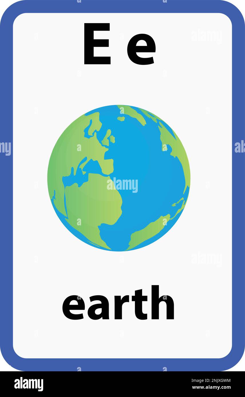 Flashcard alphabétique pour les enfants avec la lettre e de la terre Illustration de Vecteur