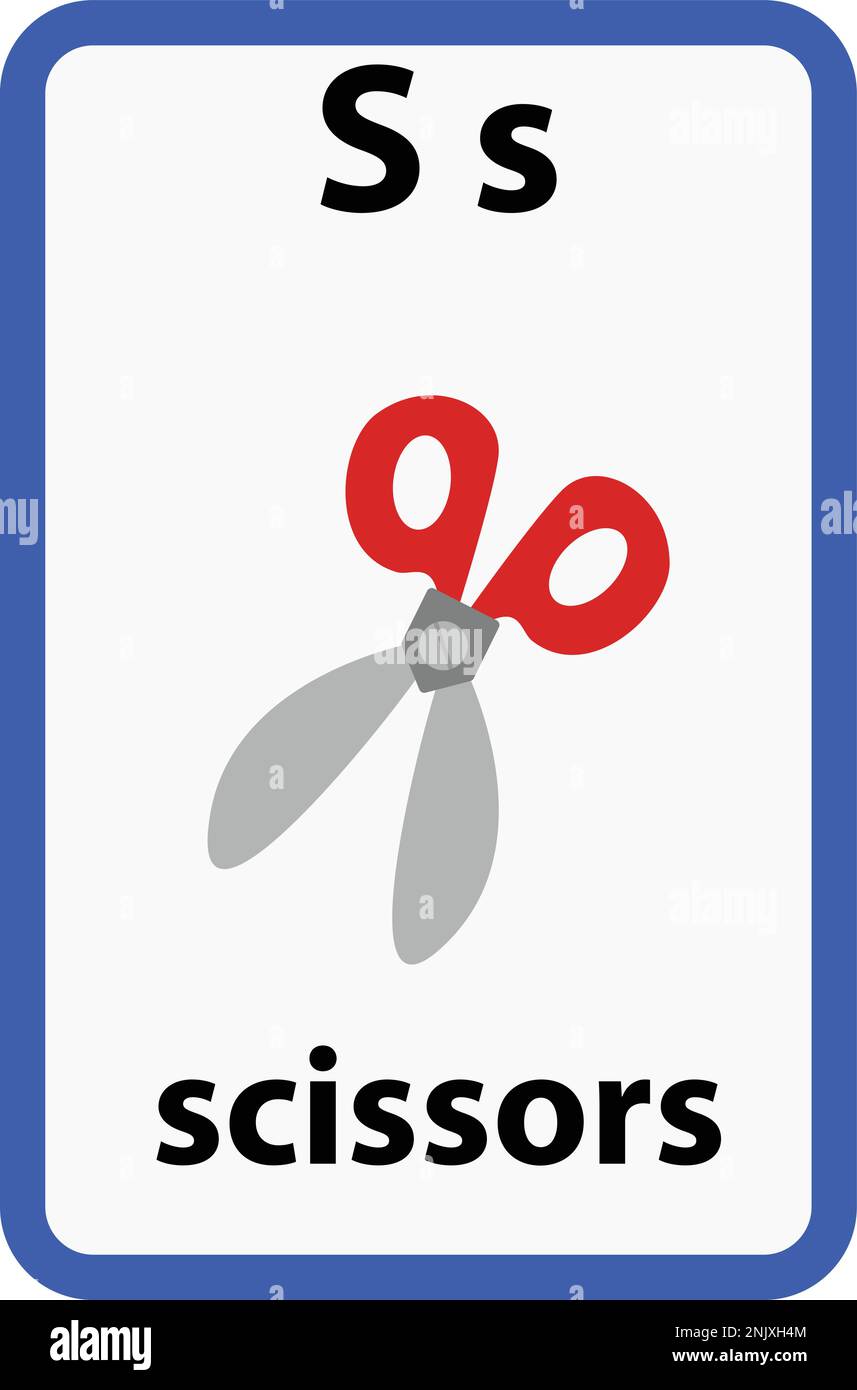 Flashcard alphabétique pour les enfants avec la lettre s de ciseaux Illustration de Vecteur