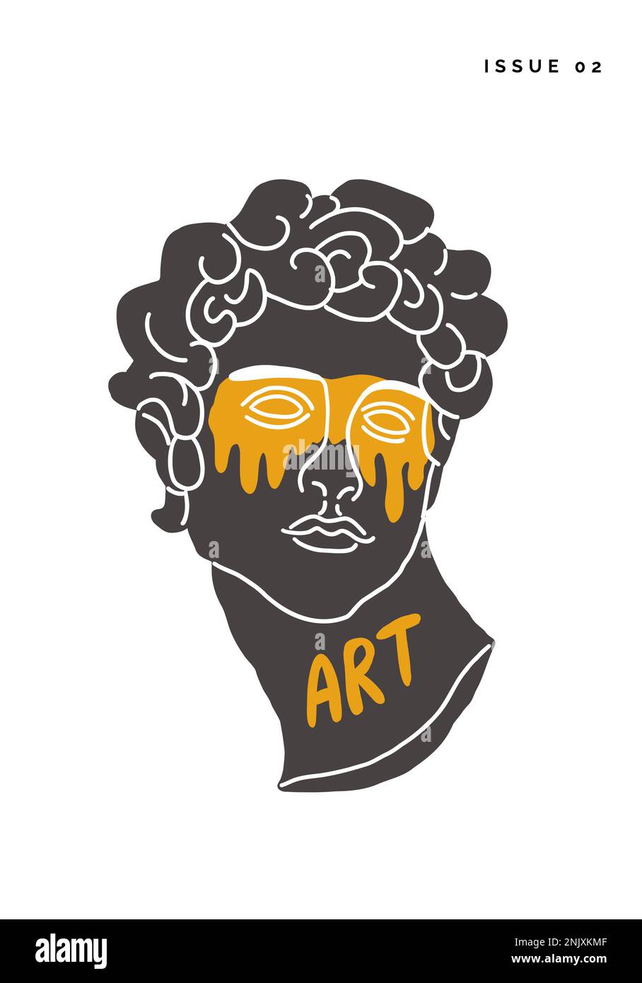 Poster vertical vectoriel avec statue de David et yeux saignant avec tatouage d'art. Affiche Renaissance moderne. Illustration vectorielle Illustration de Vecteur