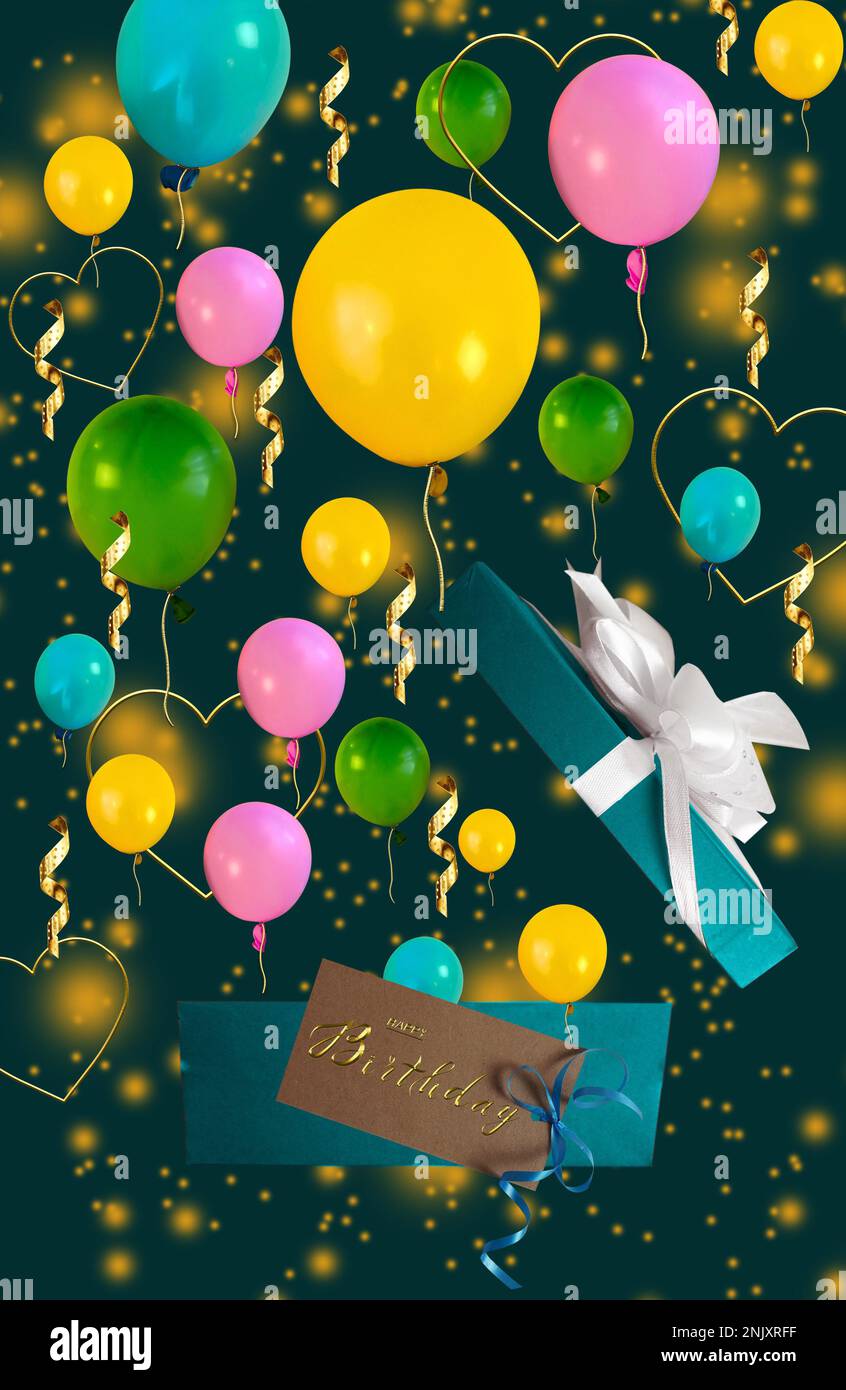 Belle carte joyeux anniversaire avec ballons Banque D'Images
