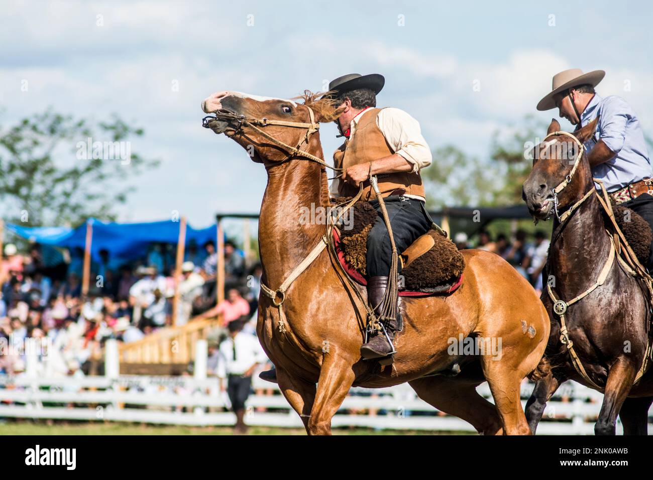 Deux cavaliers gaucho sont à cheval Banque D'Images