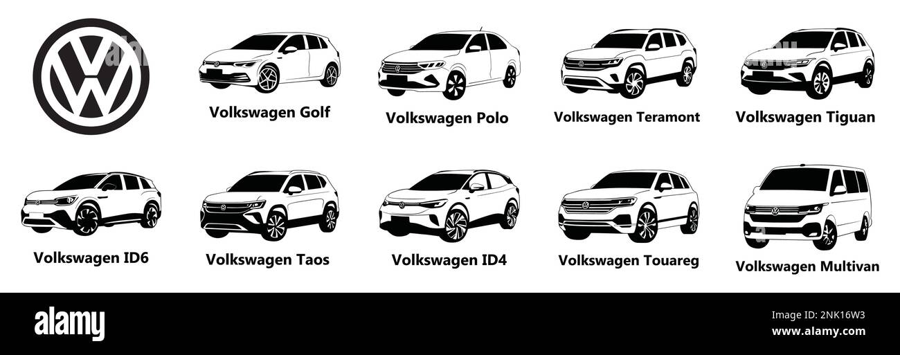 Silhouettes vectorielles de voitures Volkswagen, vente et réparation Illustration de Vecteur