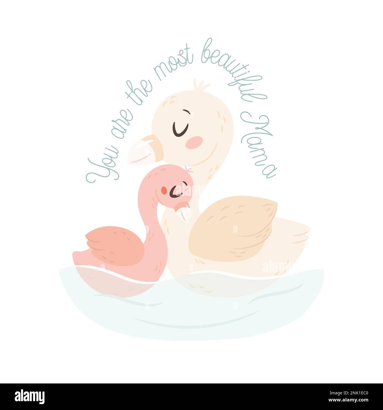 Mama Swan avec bébé. Concept de carte de vœux Happy Mothers Day. Illustration de Vecteur