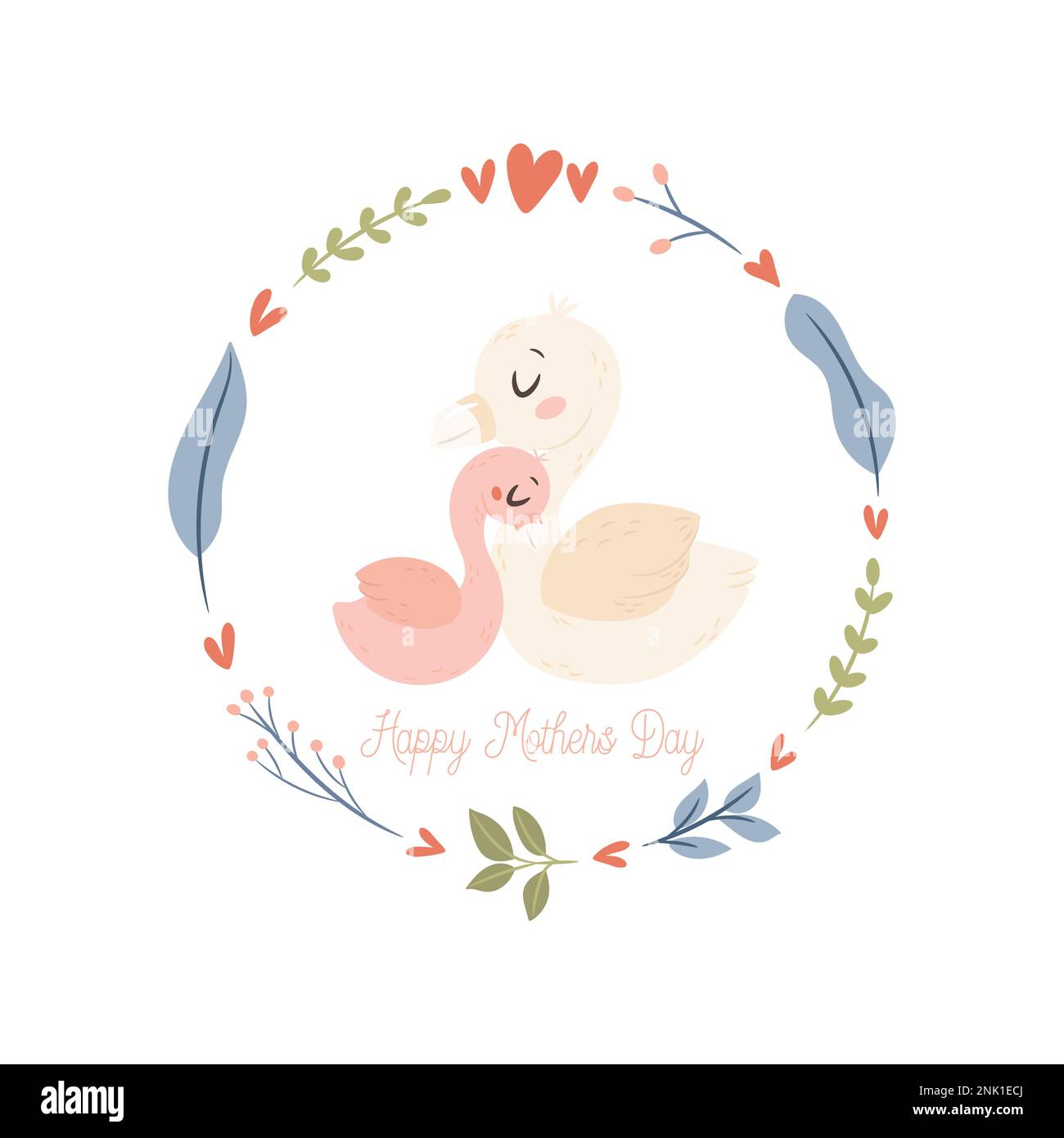 Mama Swan avec bébé. Concept de carte de vœux Happy Mothers Day. Illustration de Vecteur