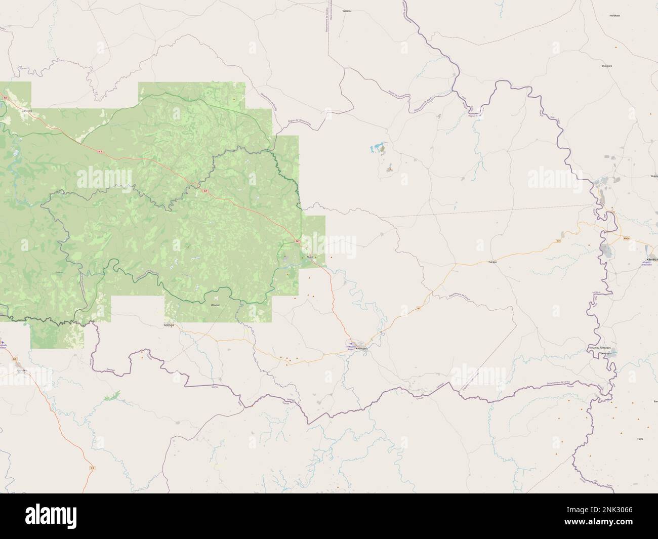 Kedougou, région du Sénégal. Ouvrez la carte des rues Banque D'Images