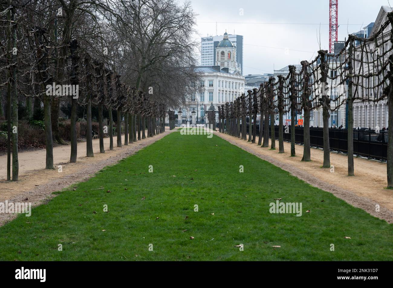Centre-ville de Bruxelles, région de la capitale de Bruxelles, Belgique - 19 2023 janvier - vue sur les pelouses verdoyantes et les sentiers de randonnée du Parc de Bruxelles Banque D'Images