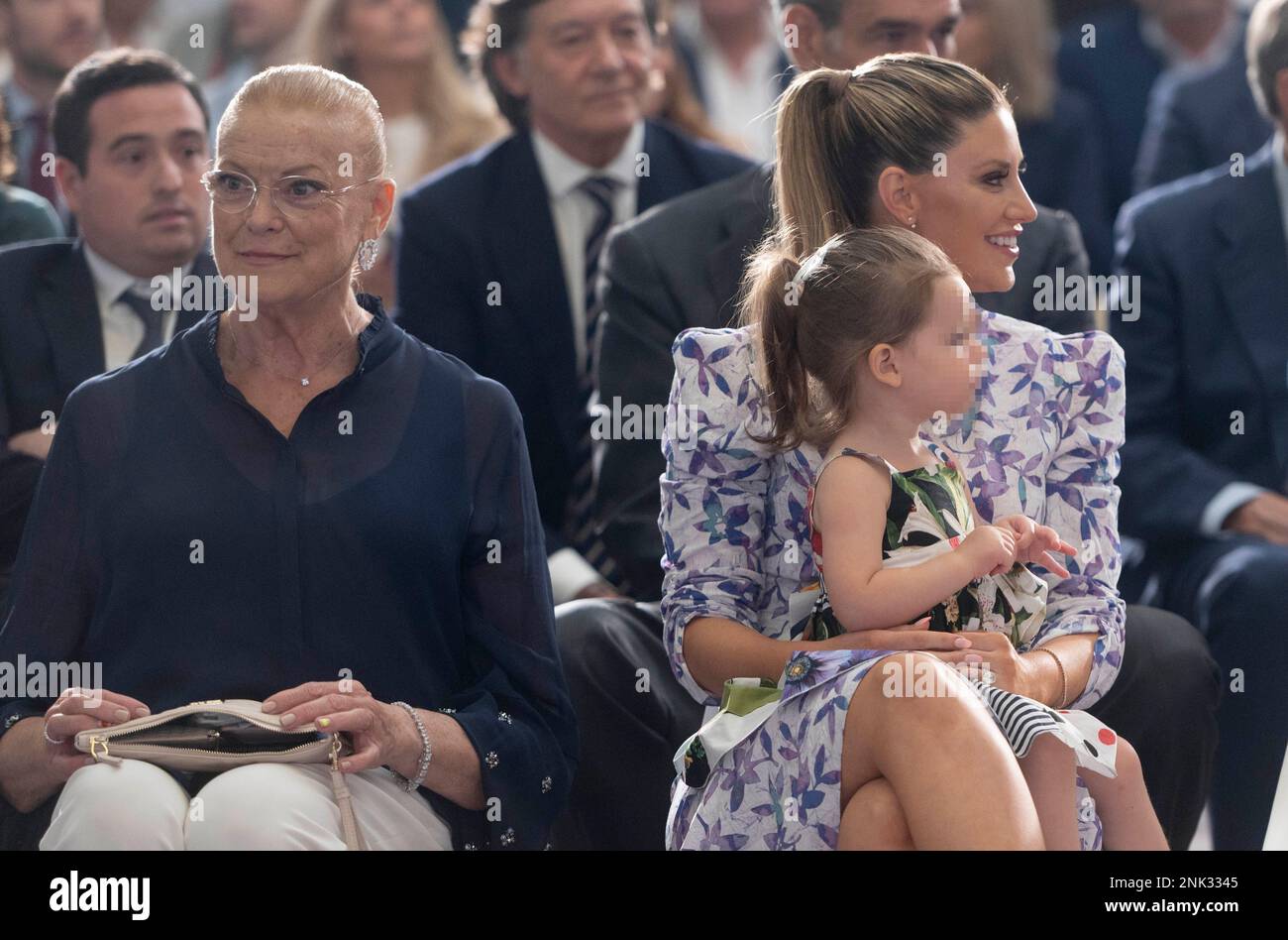 Pau Gasol's mother, Marisa Sáez (left) and his wife Catherine McDonnell  (right), with their daughter at the award ceremony of the Gran Cruz de la  Real Orden del Mérito Deportivo, at La