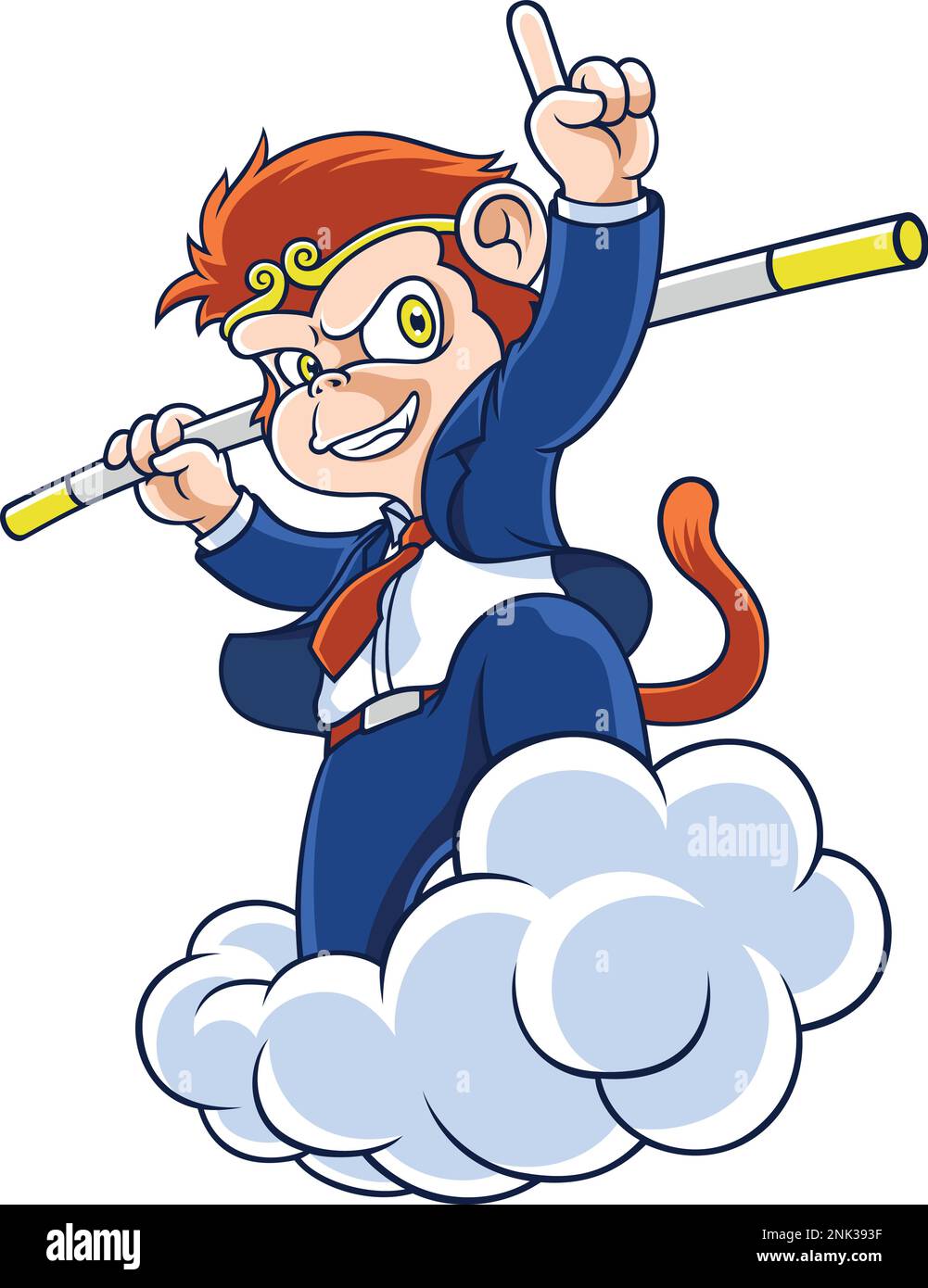 Monkey King en costume voler avec un nuage magique Illustration de Vecteur