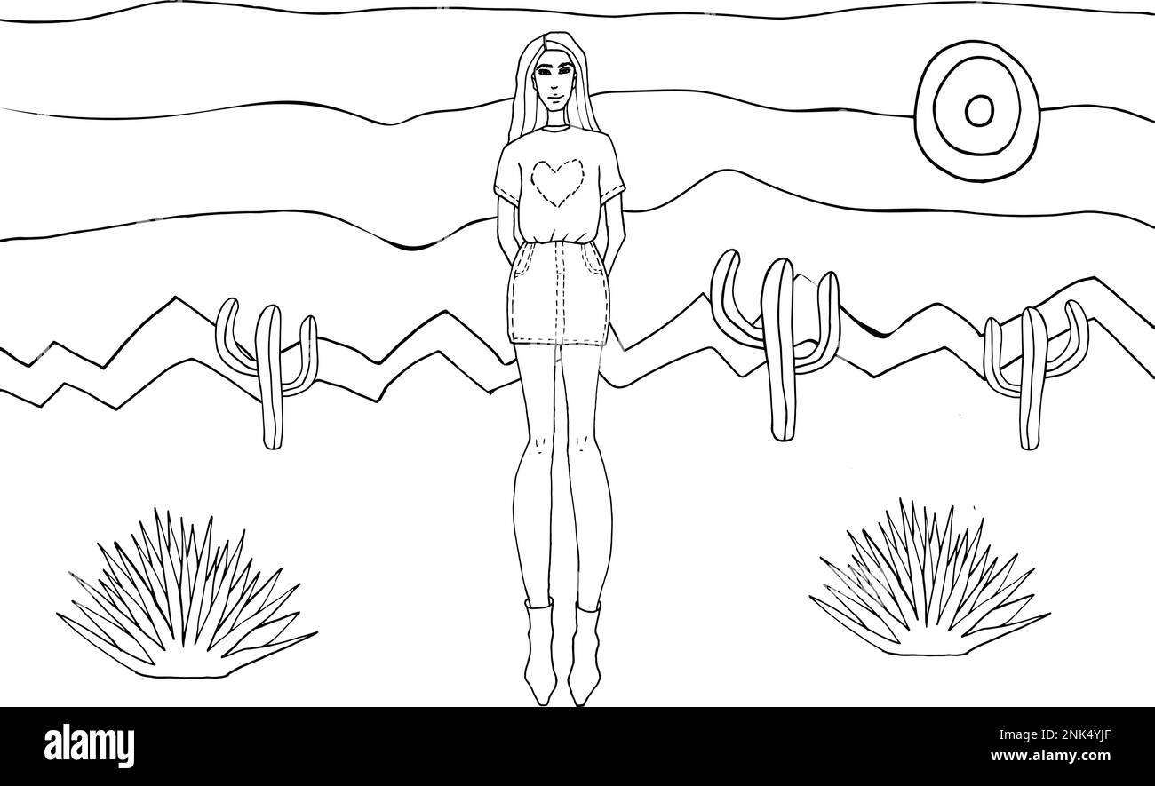 Jolie page de coloriage de mode avec grande fille Illustration de Vecteur