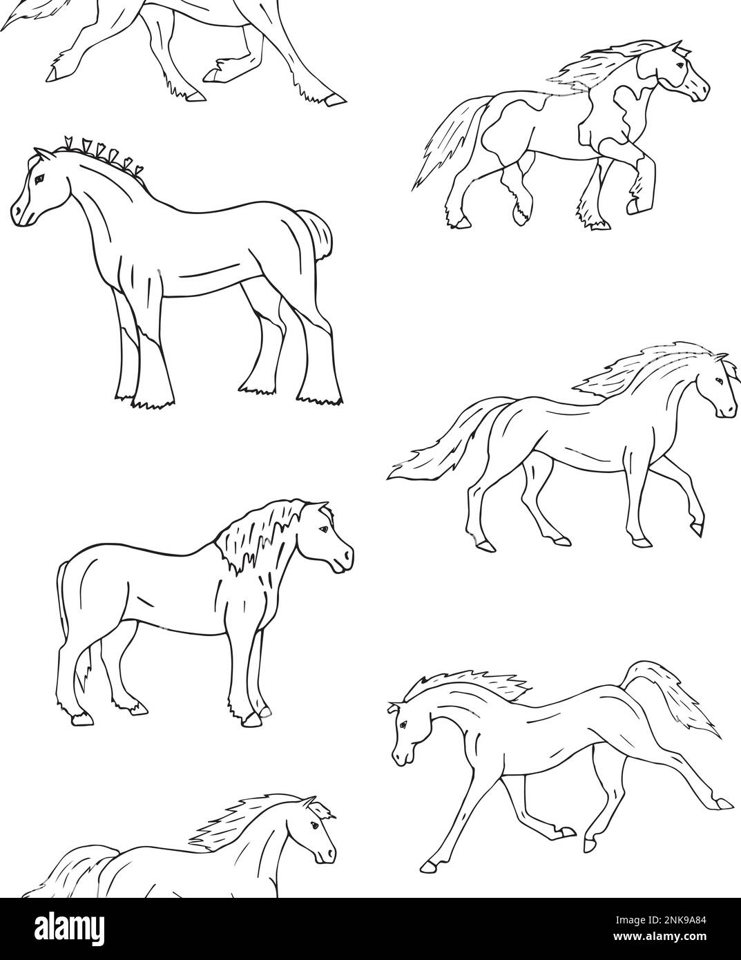 Motif vectoriel sans couture d'un dessin de chiens à la main race de cheval isolée sur fond blanc Illustration de Vecteur