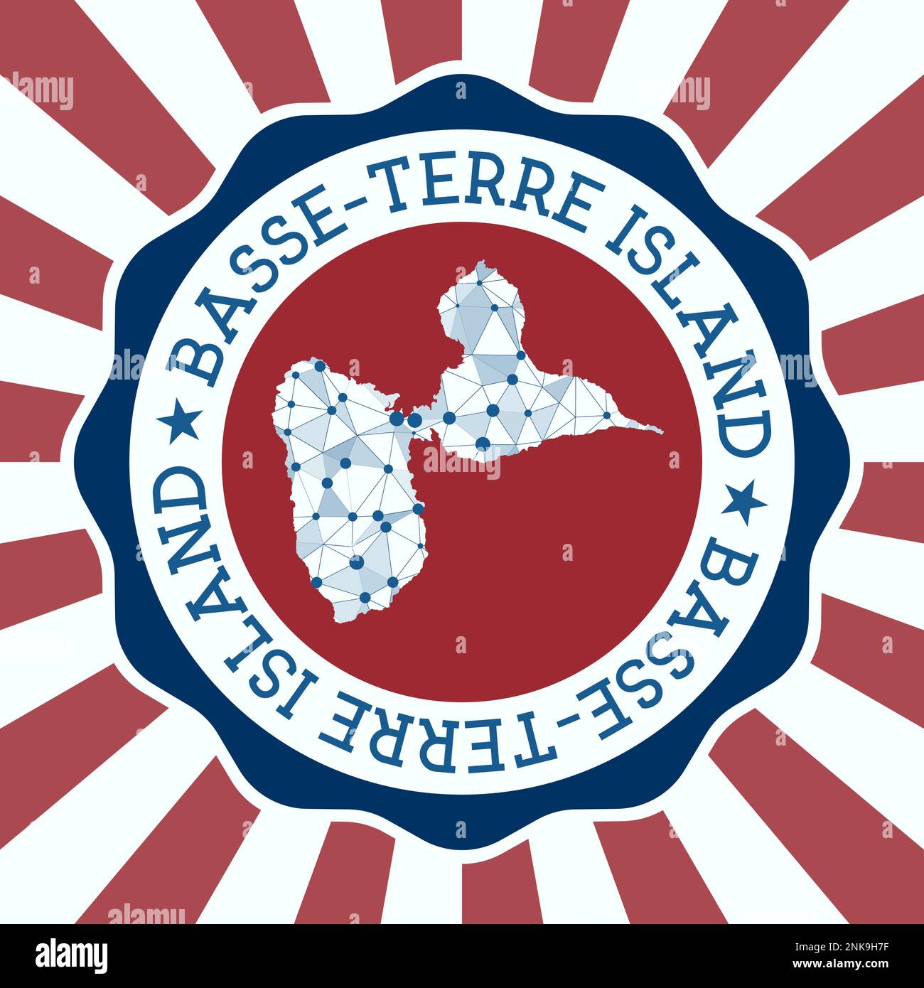 Insigne de l'île de Basse-Terre. Logo rond de l'île avec carte de maillage triangulaire et rayons radiaux. EPS10 vecteur. Illustration de Vecteur
