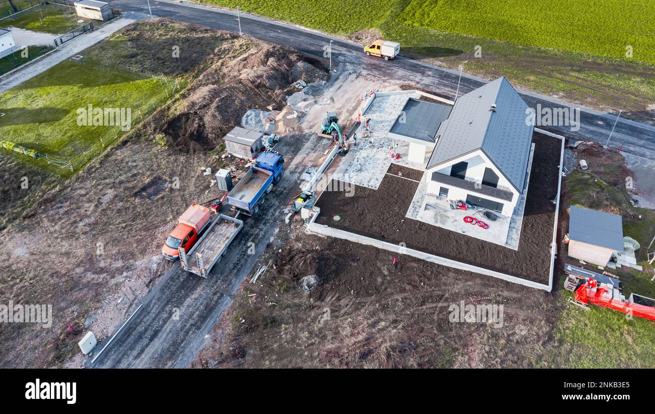 Maisons récemment construites. Vue aérienne Banque D'Images