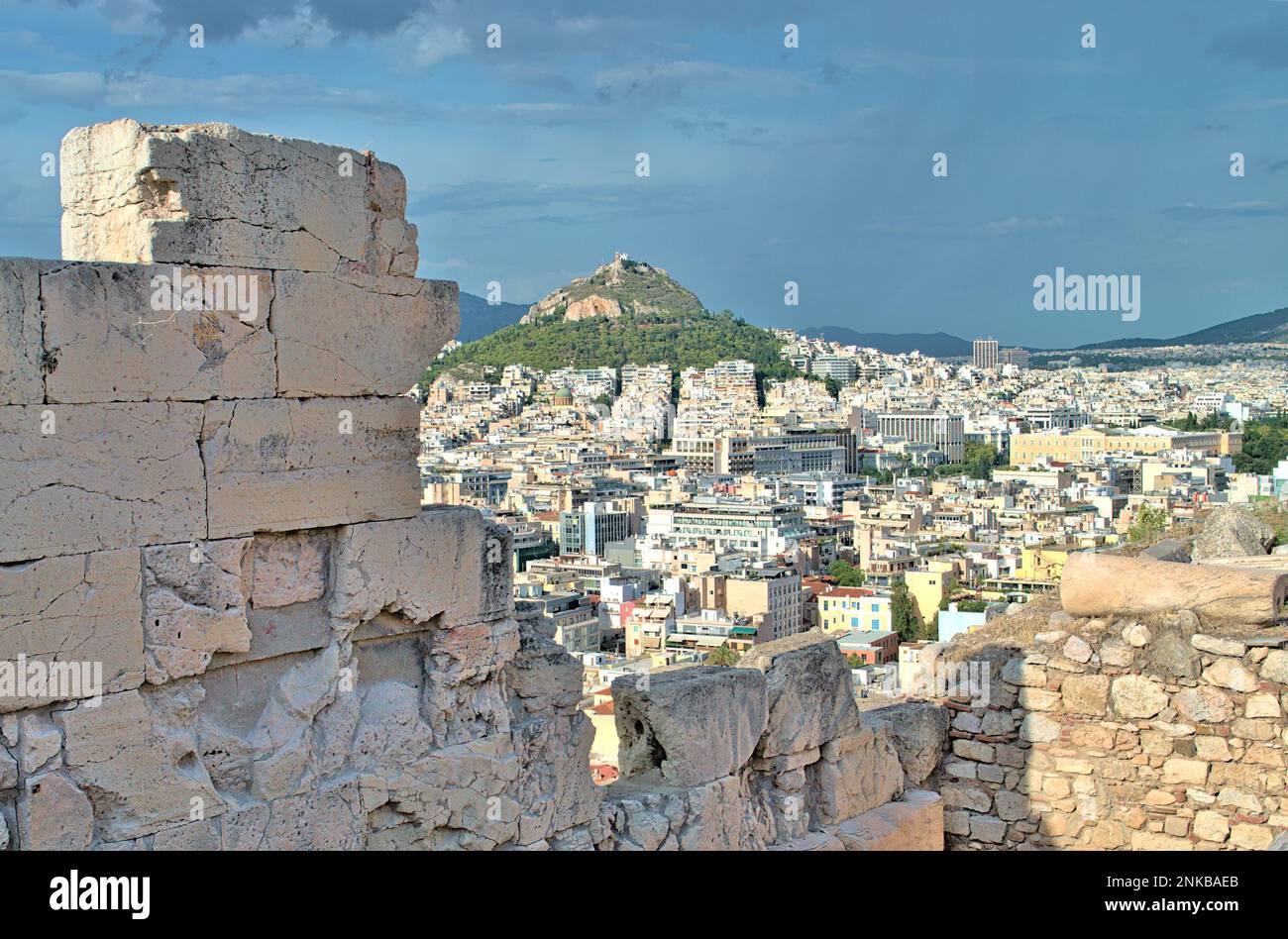 Vue de l'Acropole au mont Lycabette. Banque D'Images