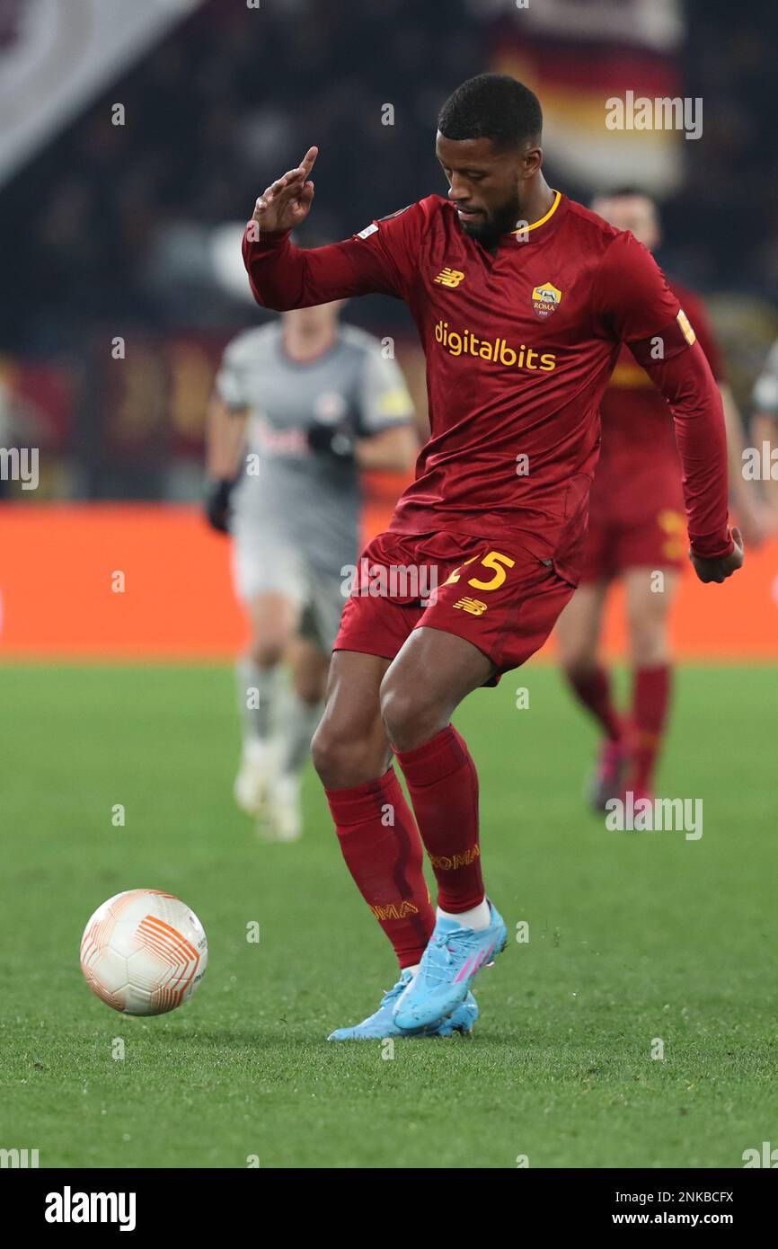 Rome, . 19th févr. 2023. Rome, Italie 19.02.2023: Georginio Wijnaldum des Roms en action lors du match de football de l'UEFA EUROPA League 2023 entre AS Roma et FC Salzbourg au Stadio Olimpico sur 23 février 2023 à Rome, Italie. Crédit : Agence photo indépendante/Alamy Live News Banque D'Images