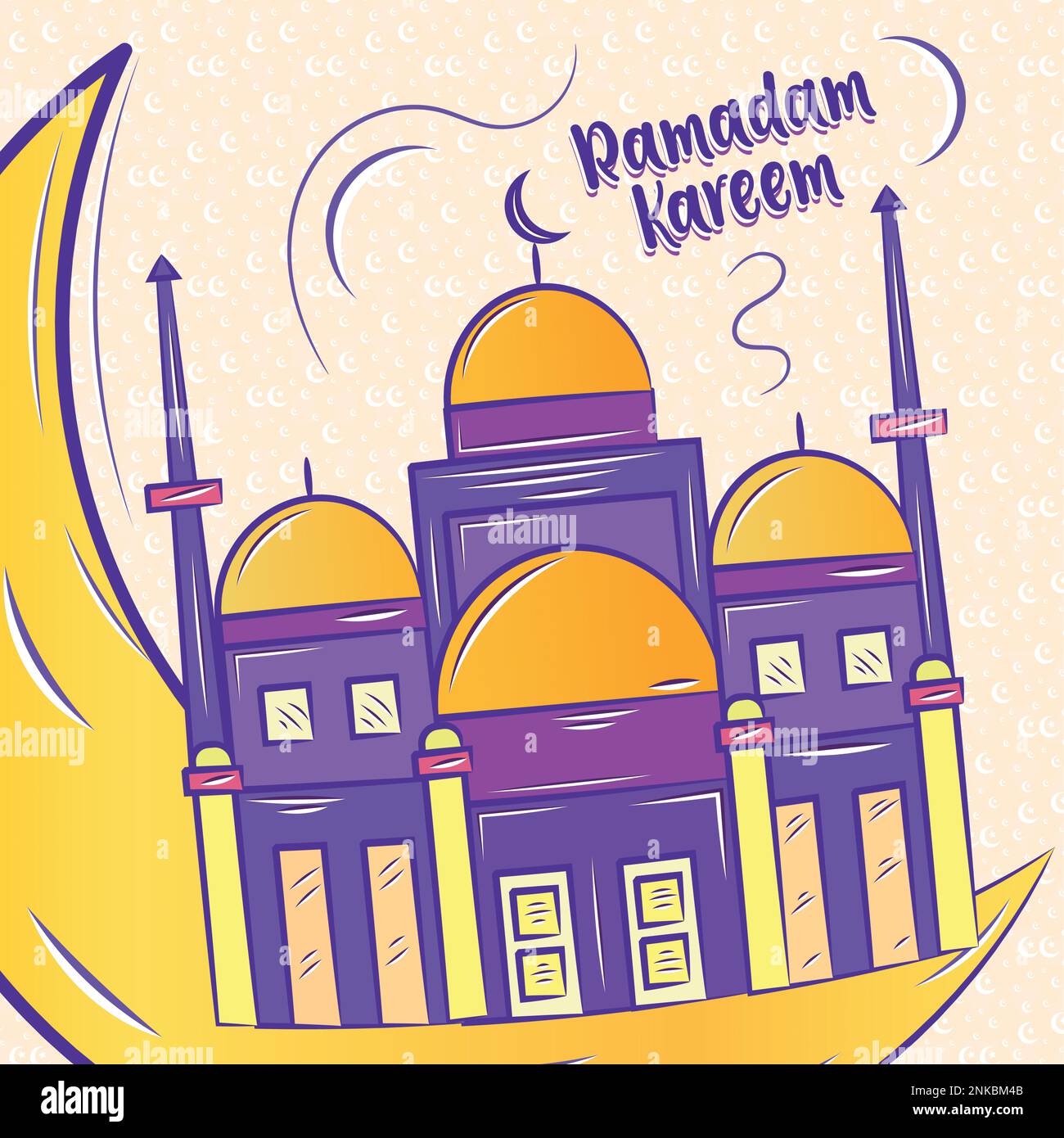 Affiche de couleur ramadam kareem avec croquis de la mosquée et de la lune Vector Illustration de Vecteur