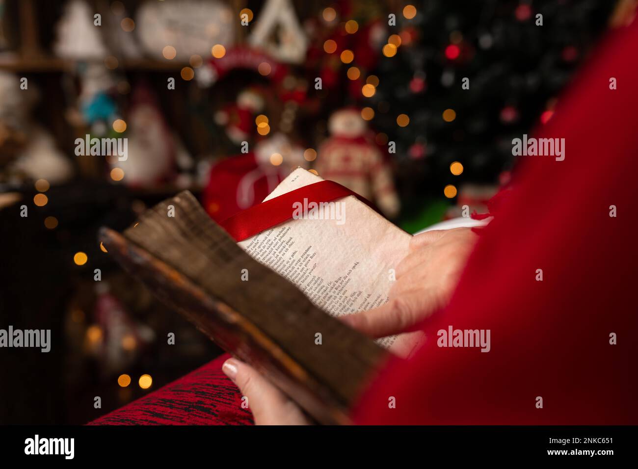 Grand-mère lit un livre, Noël Banque D'Images