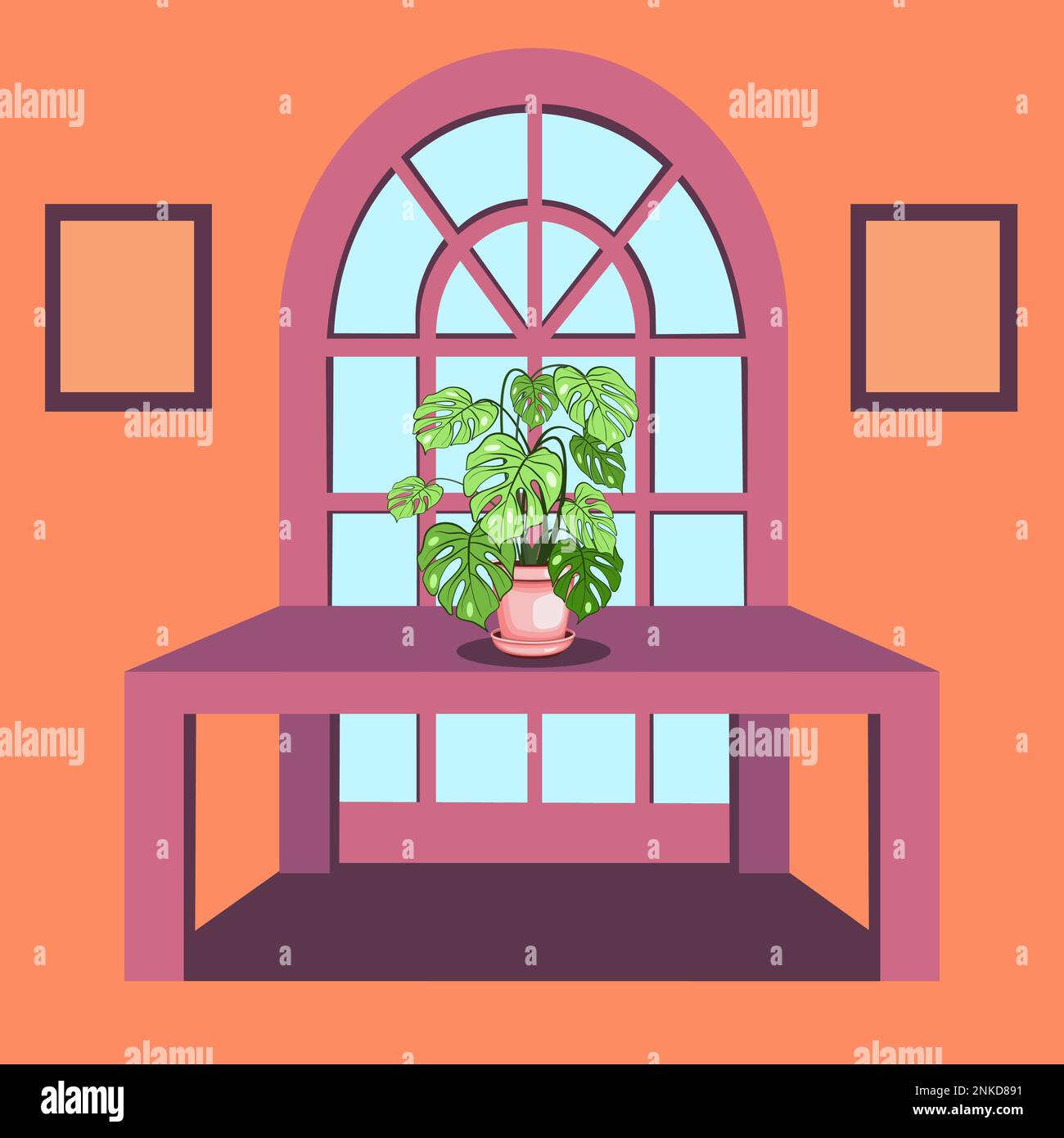 Pièce avec une fenêtre, une table et une monstère dans une illustration vectorielle de pot en céramique Illustration de Vecteur Pièce avec une fenêtre, une table et une monstère dans une illustration vectorielle de pot en céramique Illustration de Vecteur