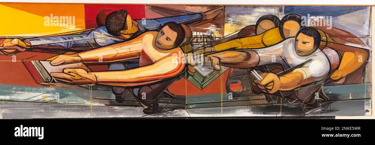 Étude de perspective par l'artiste mexicain David Alfaro Siqueiros pour la sculpture-peinture du bâtiment administratif de la Ciudad Universitaria, Mexique Banque D'Images