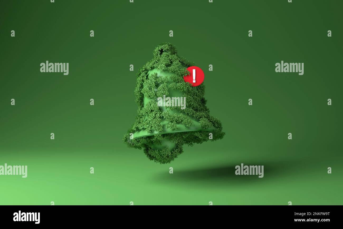 Icône de la cloche de notification recouverte de plantes sur fond vert Banque D'Images