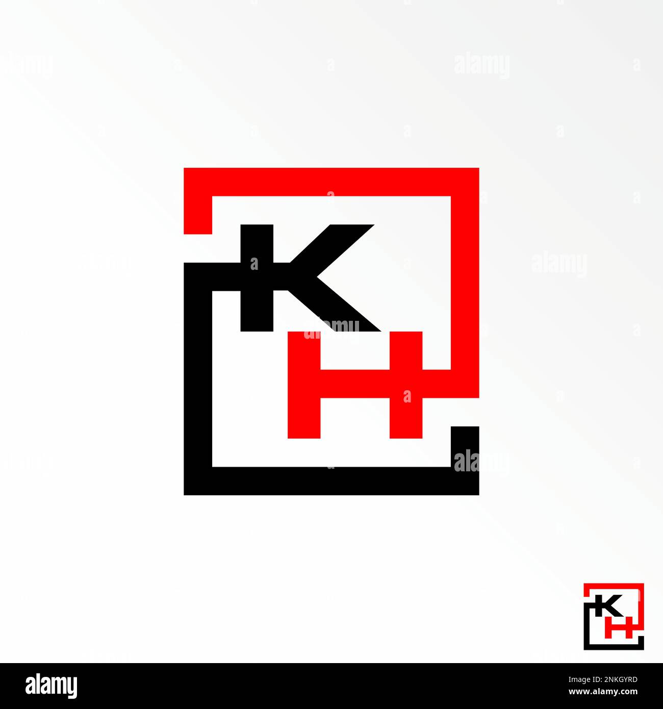 Lettre ou mot KH sans serif ligne police dans carré haut vers le bas image graphique icône logo design abstrait concept vecteur stock sport ou monogramme Illustration de Vecteur