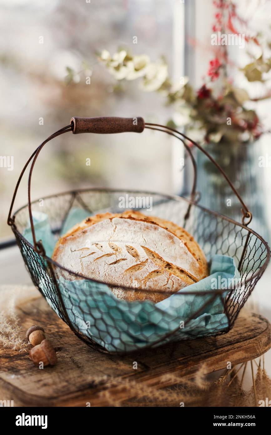 Panier à Pain Ovale En Rotin Naturel Wedhapy – 25x15x8 Cm Avec Doublure Florale, Idéal Levain & Pain Artisanal