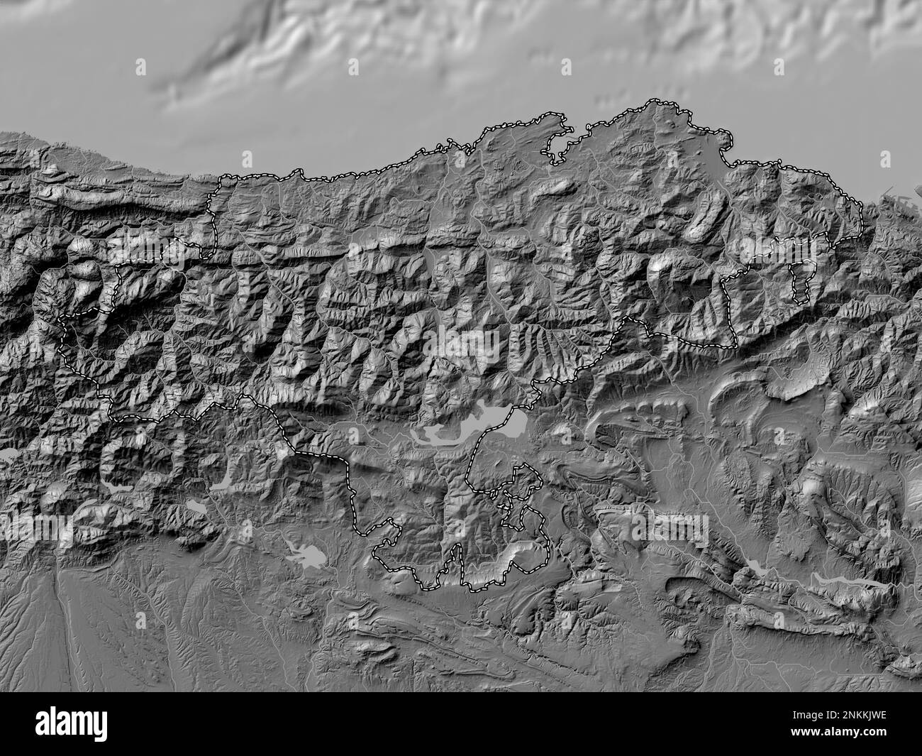 Cantabrie, communauté autonome d'Espagne. Carte d'altitude à deux niveaux avec lacs et rivières Banque D'Images