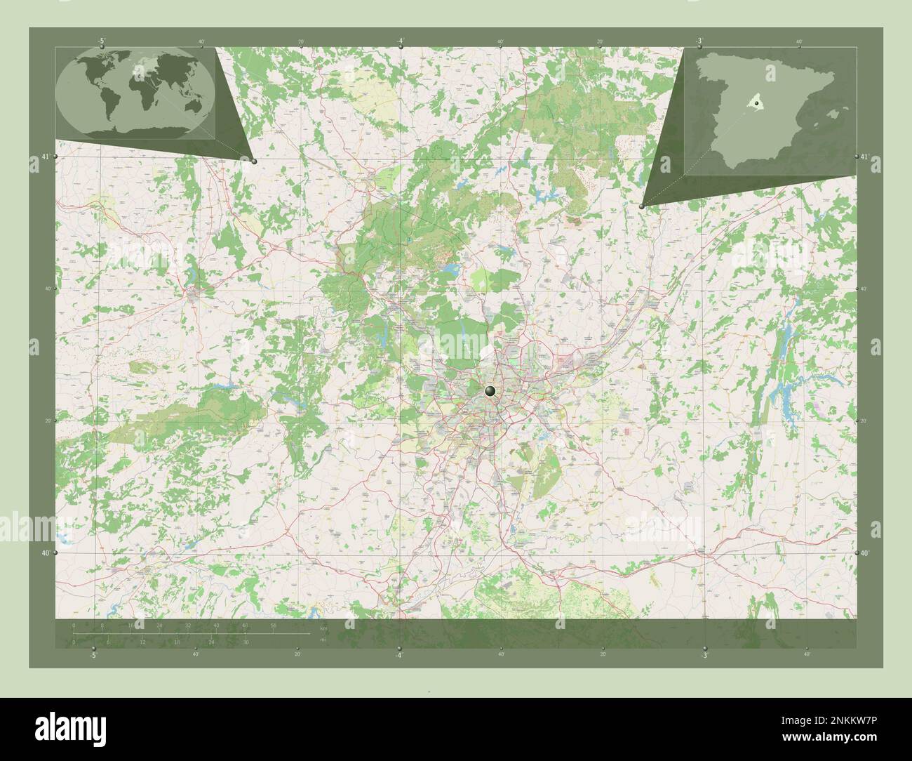 Comunidad de Madrid, communauté autonome d'Espagne. Ouvrez la carte des rues. Cartes d'emplacement auxiliaire d'angle Banque D'Images