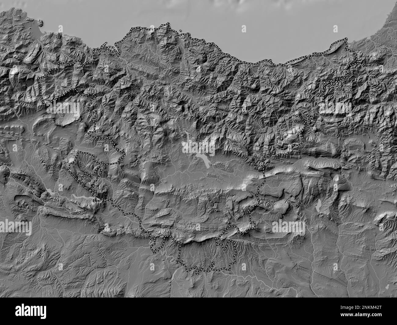 Pais Vasco, communauté autonome d'Espagne. Carte d'altitude à deux niveaux avec lacs et rivières Banque D'Images