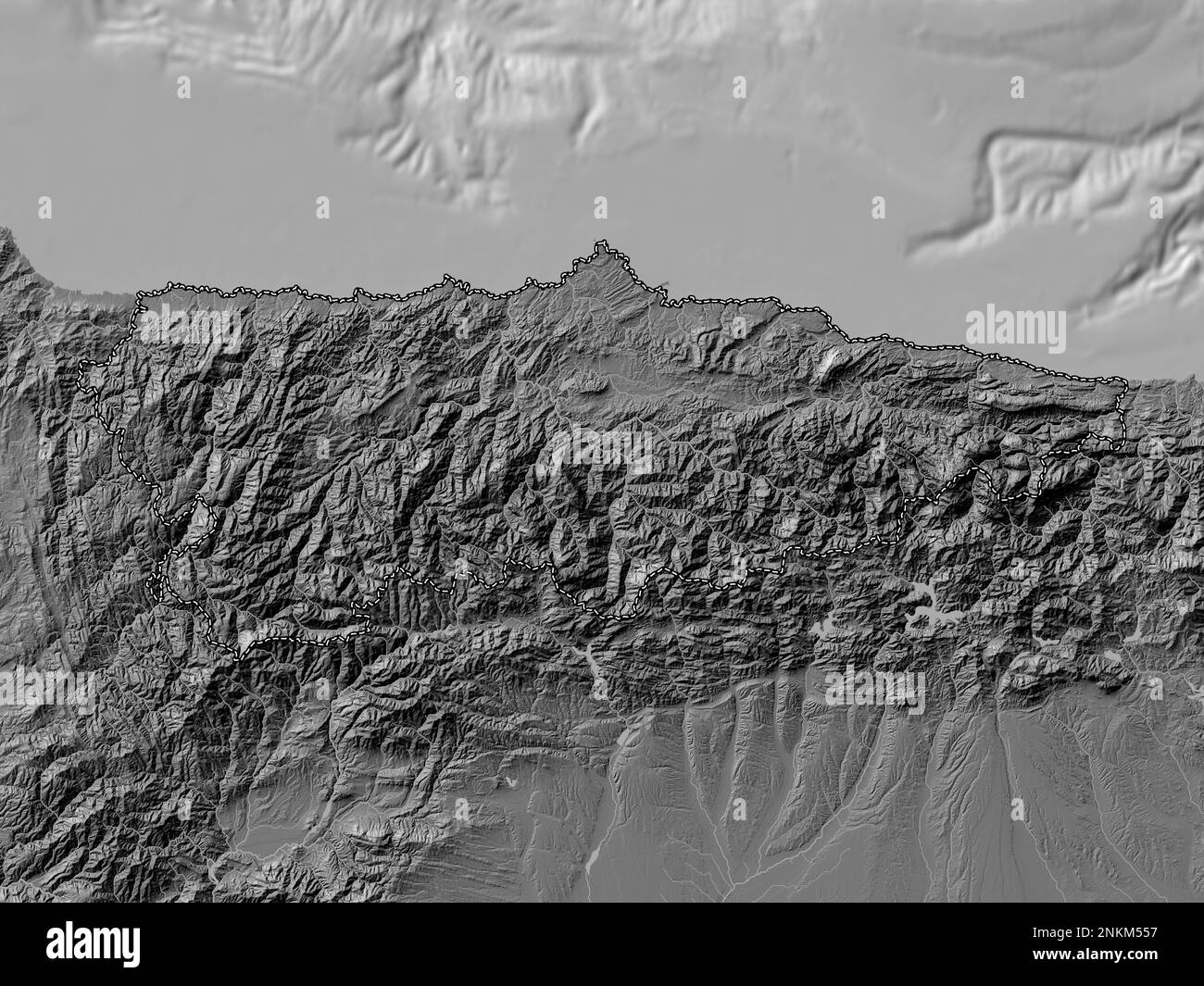 Principado de Asturias, communauté autonome d'Espagne. Carte d'altitude à deux niveaux avec lacs et rivières Banque D'Images