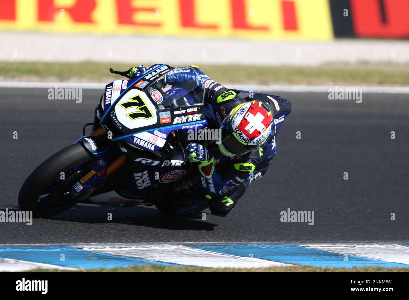 Victoria, Australie. 24th févr. 2023. Dominique Aegerter (SUI) pour le GYTR GRT Yamaha WorldSBK Team à bord de la Yamaha YZF R1 GYTR GRT lors de la prière pour le Grand Ridge Round australien 2023 du Championnat du monde MOTUL FIM Superbike 2023 à Phillip Island, Australie le 24 février 2023 - image Credit: brett keating/Alay Live News Banque D'Images