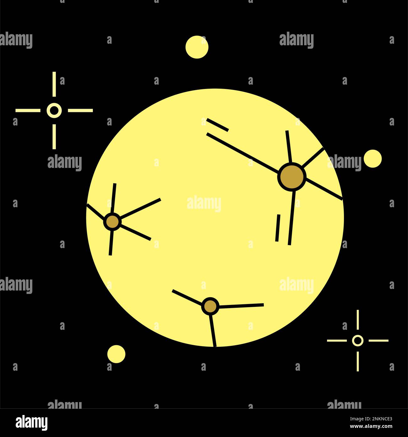 Illustration de l'icône Explorer le concept d'espace.Illustration imprimable du concept d'espace. Illustration de lune sur fond sombre. Banque D'Images
