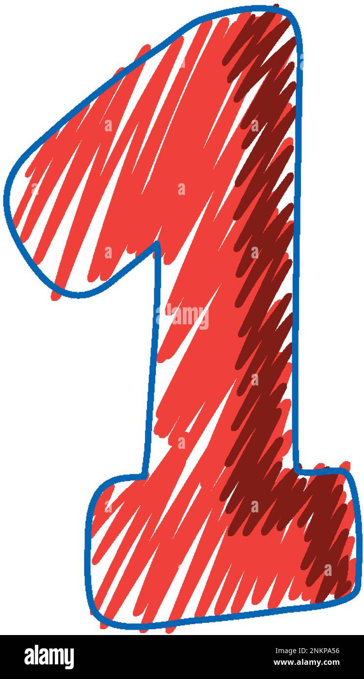 Numéro un dans l'esquisse couleur crayon illustration de style simple Illustration de Vecteur