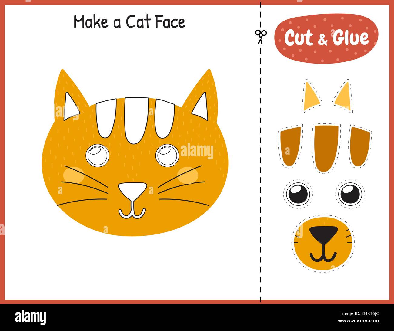 Faites un visage de chat drôle de jeu pour les enfants. Couper et coller la page des activités éducatives Illustration de Vecteur