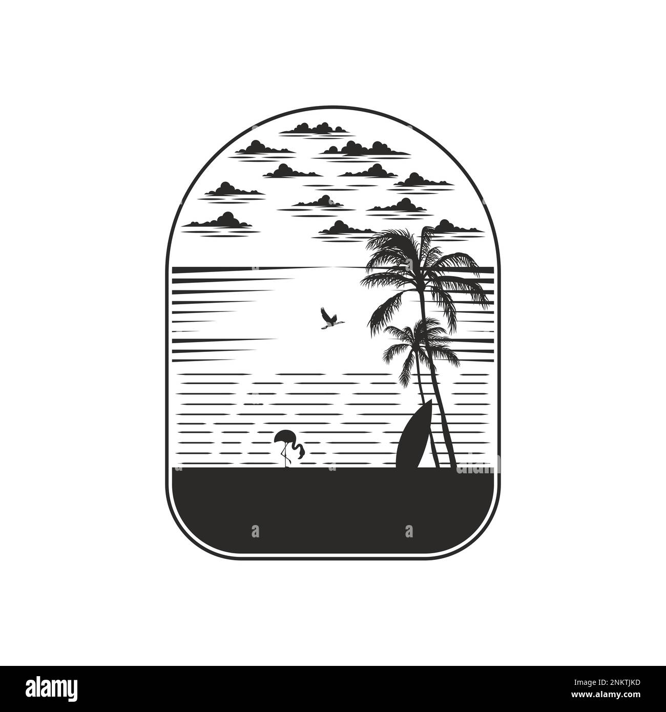 Paysage panoramique océan et plage. Œuvres d'art de l'été. Modifiable, redimensionnable, EPS 10, illustration vectorielle. Illustration de Vecteur