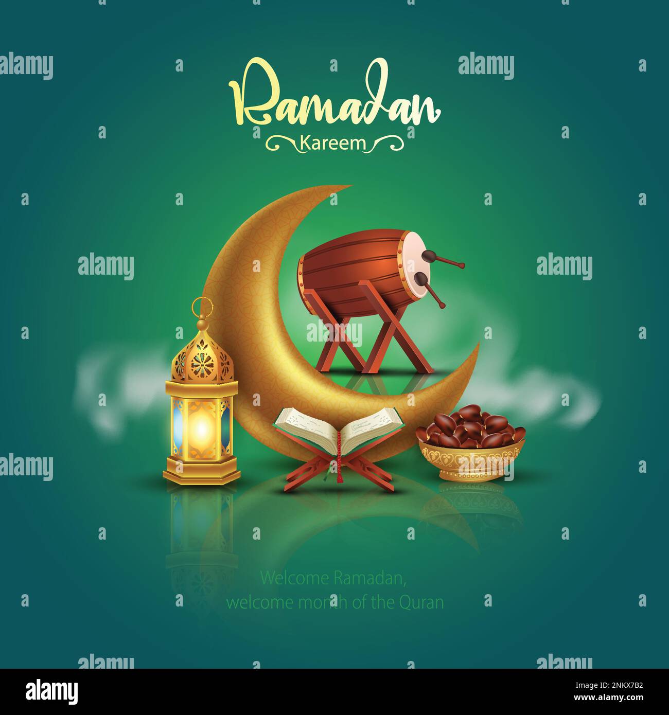 EID Mubarak et Ramadan Kareem salutations. lanterne dorée et demi-lune fond doré .motif vectoriel Illustration de Vecteur