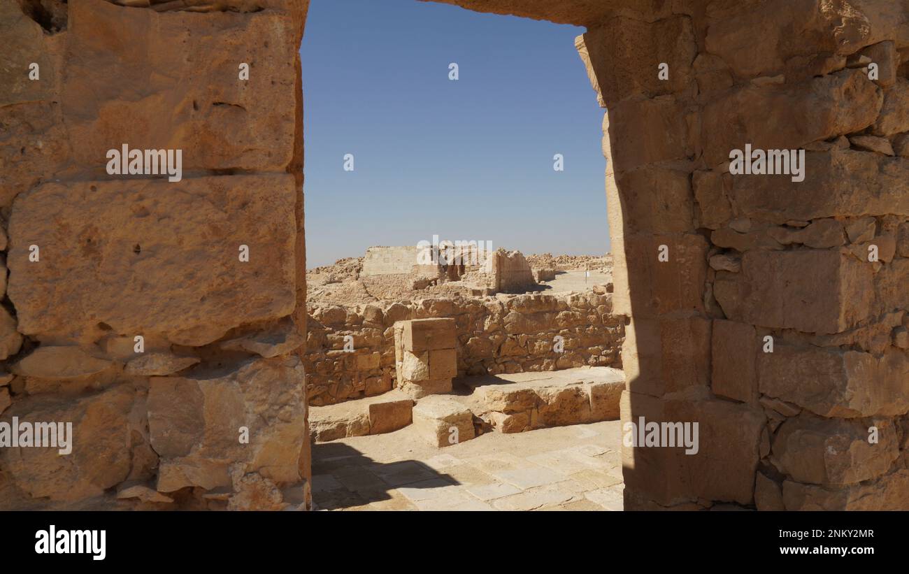 Ruines d'une ancienne ville nabatéenne Shivta en Israël, désert du Néguev Banque D'Images