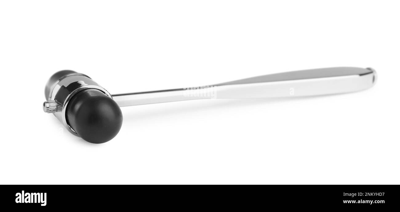 Marteau réflexe isolé sur blanc. Diagnostic du système nerveux Banque D'Images