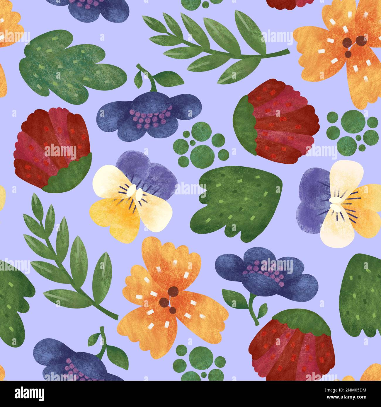 Fond fleuri sans couture. Fleurs texturées colorées contrastées. Imprimé raster sur toute la surface Banque D'Images
