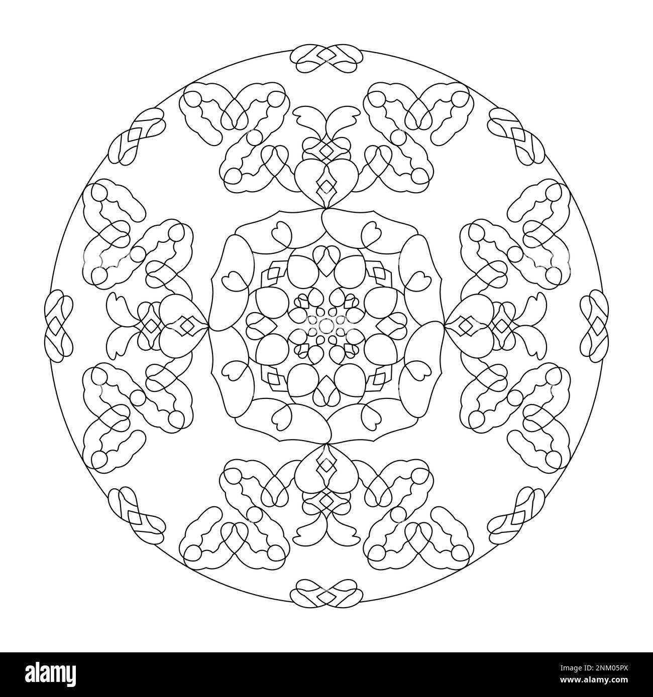 Mandala avec les coeurs. Page de coloriage. Illustration vectorielle. Illustration de Vecteur